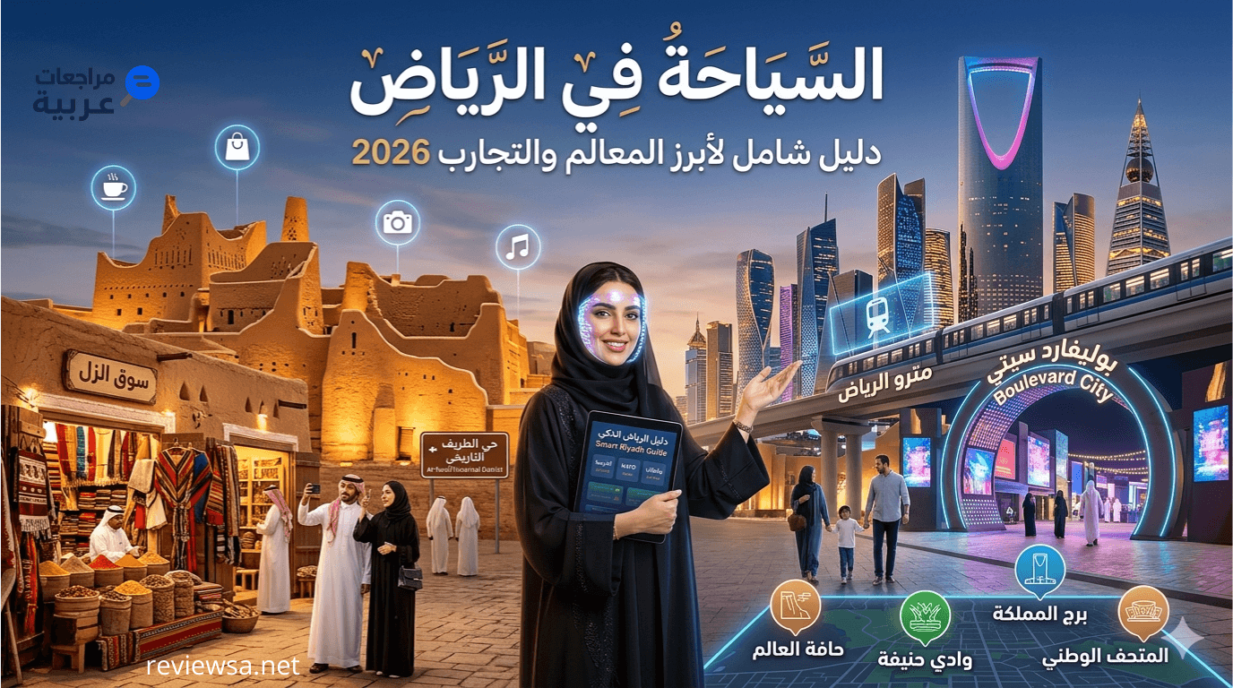 واجهة رقمية مضيئة تجمع أحدث 5 أجهزة أليكسا للتحكم الصوتي (إيكو دوت، إيكو 4، إيكو بوب، إيكو شو 5، إيكو سبوت) في منزل ذكي وعصري بلهجة خليجية.