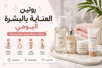 روتين العناية بالبشرة اليومي باستخدام غسول وسيروم ومرطب وواقي شمس لبشرة صحية ومشرقة