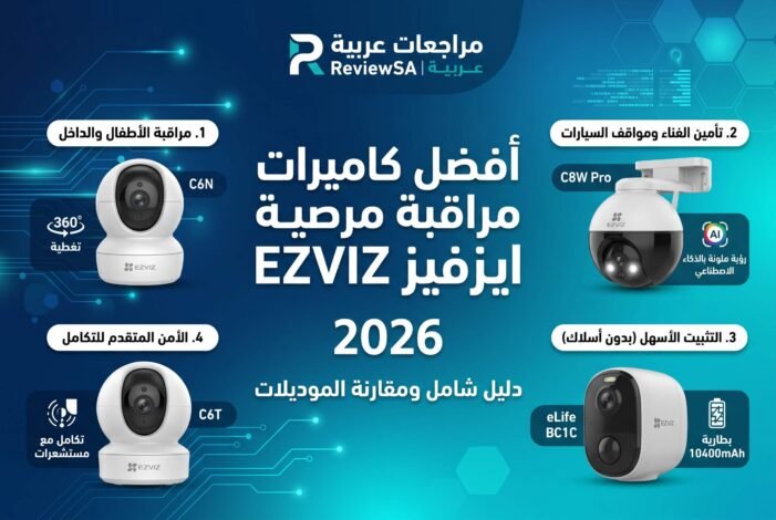 أفضل كاميرات مراقبة ايزفيز EZVIZ المنزلية في السعودية لعام 2026 مع مقارنة الموديلات